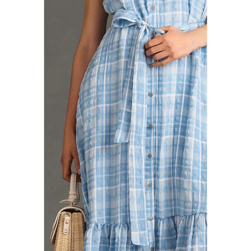 Anthropologie Sleeveless Buttondown Shirt Dress Tie Waist Size XL - Picture 3 of 10